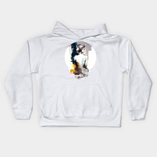 A clothed Woman Sitting viewed from behind, Silhouette Painting Kids Hoodie